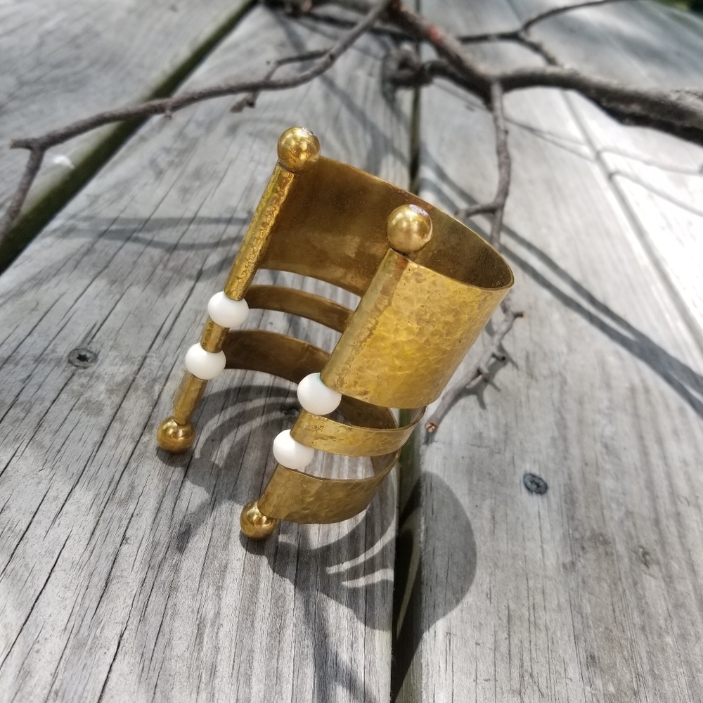 Designer solid brass cuff bone beads bracelet … - Picture 5 of 6